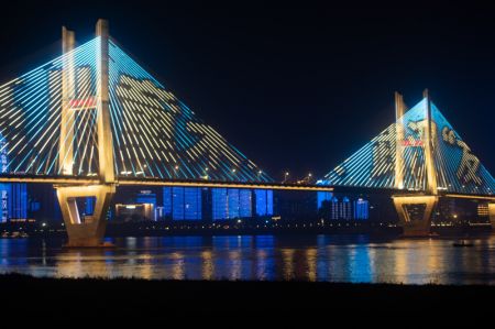 (miniature) Un spectacle de lumières organisé pour célébrer la Journée mondiale de l'enfance sur le Deuxième Pont du fleuve Yangtsé