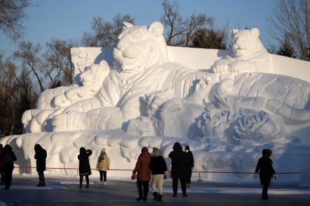 (miniature) Une sculpture sur neige lors de la 34e Exposition internationale d'art de sculpture sur neige de Sun Island