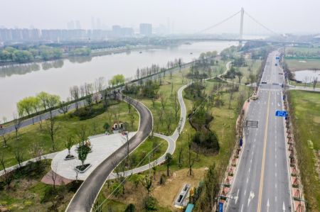 (miniature) Photo aérienne d'un parc écologique sur l'îlot de Jiangxinzhou du fleuve Yangtsé