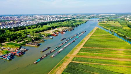 (miniature) Photo aérienne prise le 9 août 2023 de la section de Zaozhuang du Grand Canal Beijing-Hangzhou