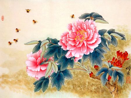 (miniature) Peinture chinoise Pivoine
