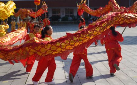 (miniature) Des élèves pratiquent la danse traditionnelle du dragon à l'école primaire N° 2 de Jing'an